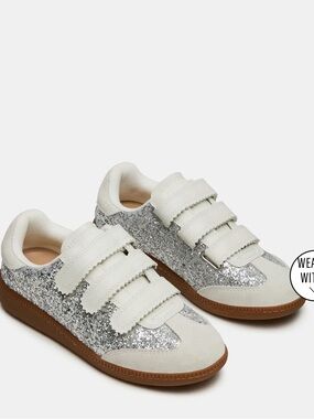 Steve Madden Momentum Silver Glitter Velcro Sneakers